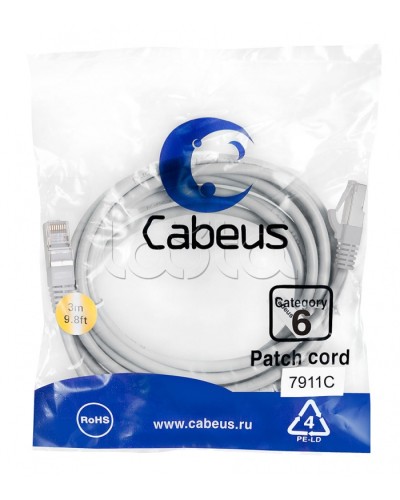 Патч-корд Cabeus PC-FTP-RJ45-CAT.6-3M-LSZH в Нижнем Новгороде Патчкорды (медные) Pintop.ru