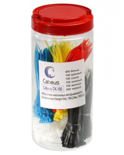 Набор стяжек нейлоновых неоткрывающихся, безгалогенные (halogen free), 100x2.5мм Cabeus CK-100 в Нижнем Новгороде Стяжки-хомуты Pintop.ru