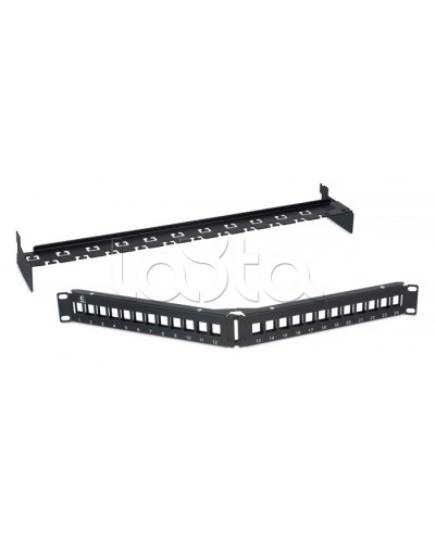 Патч-панель угловая модульная 19, 1U, 24 порта RJ-45, для неэкранированных модулей, с задним кабельным организатором (без модулей) Cabeus PLB-24-CON в Нижнем Новгороде Патч панель Pintop.ru