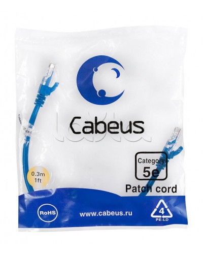 Патч-корд медный U/UTP кат.5е (0,3м) LSZH (синий) Cabeus (PC-UTP-RJ45-Cat.5e-0.3m-BL-LSZH) в Нижнем Новгороде Патчкорды (медные) Pintop.ru