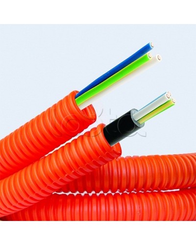 Электротруба ПНД гибкая гофр. д.20мм, цвет оранжевый, с кабелем ВВГнг(А)-LS 3х2,5мм² РЭК ГОСТ+,100м DKC 7S920100 в Нижнем Новгороде Труба гофрированная Pintop.ru