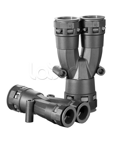 Разветвитель DN 1х23 + 2х17 мм, полиамид, цвет черный DKC PAY231717N в Нижнем Новгороде Повороты, муфты, тройники Pintop.ru