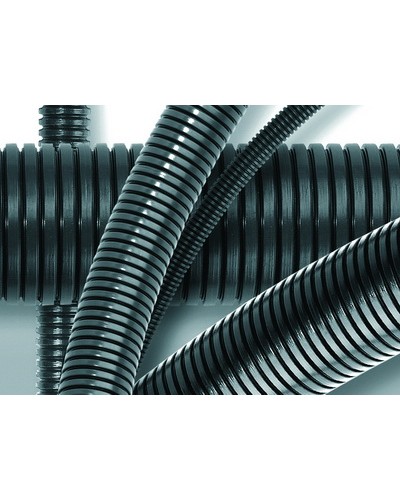 Труба ПА 6 гибкая гофр. д.13мм, ПВ-0, без протяжки, 100м, цвет тёмно-серый DKC 80013 в Нижнем Новгороде Труба гофрированная Pintop.ru