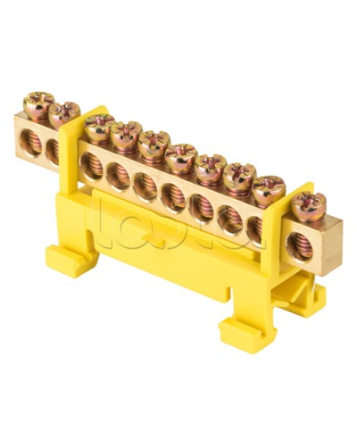 Шина 0 PE (6х9мм) 10 отверстий латунь желтый изолятор тип Стойка на DIN-рейку EKF PROxima (sn0-63-10-sy) в Нижнем Новгороде Клеммные колодки Pintop.ru