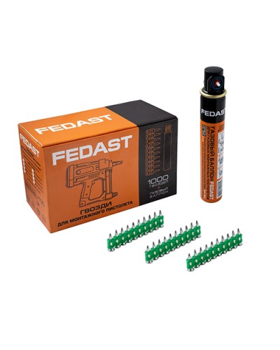 Гвозди 3.0*19 мм усиленные для монтажного пистолета в комплекте с газовым баллоном 165 мм FEDAST (fd3019egfc) в Нижнем Новгороде Крепеж: Дюбели, шурупы, саморезы Pintop.ru