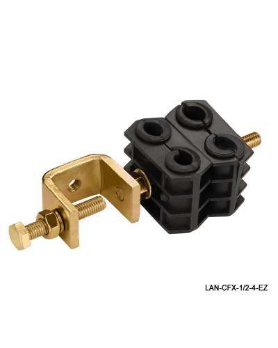 Комплект крепления для 4-х коаксиальных кабелей диаметром 3/8-1/2, со струбциной LANMASTER LAN-CFX-1/2-4-EZ в Нижнем Новгороде Аксессуары для стоек и шкафов Pintop.ru