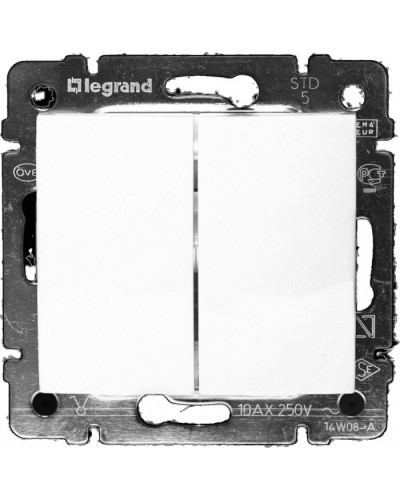 Выключатель двухклавишный 10 AX 250 В белый Valena Legrand 774405 в Нижнем Новгороде Аксессуары для кабель-канала Pintop.ru