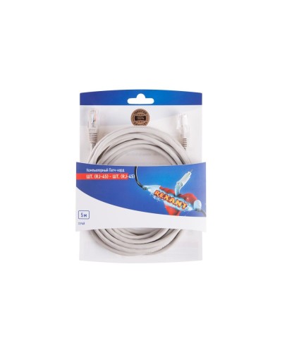 Патч-корд U/UTP RJ45-RJ45, CAT 5e, PVC, серый, 5м REXANT 06-3204 в Нижнем Новгороде Патчкорды (медные) Pintop.ru