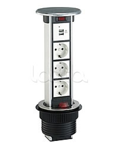 Блок розеточный встраеваемый в стол, 4 поста (45х45) IP54, с выключателем нагрузки (алюм+латунь) Экопласт 70344 в Нижнем Новгороде Блоки розеток Pintop.ru